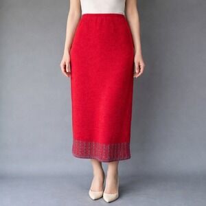 1980s‎ Chacok Mohair Knit Maxi Skirt | Size 4 30" | Burgundy Purple Trim Vintage